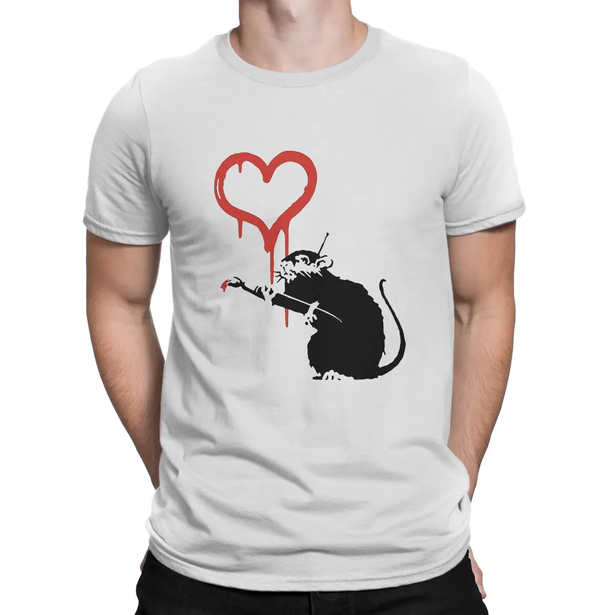 

Love Rat Graffiti Artist Banksy Men T Shirt Fibre Graphic O-Neck TShirt Harajuku