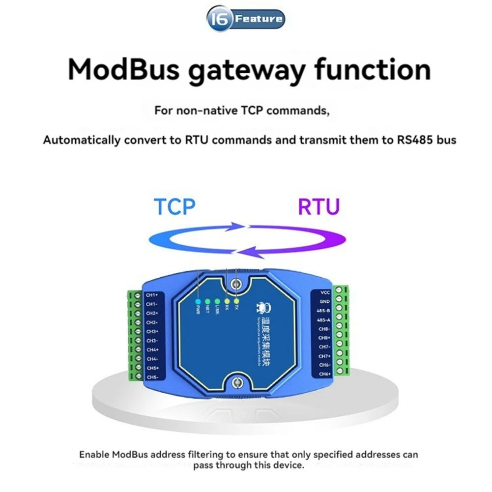 8-ходовой модуль сбора температуры Modbus RS485 PT100 RTD шлюз Watchdog DNS Industrial