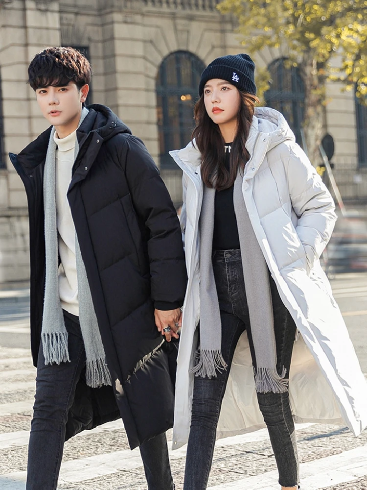 

Парные толстые (зима) теплые белые длинные куртки высшего класса на 90% белом утином пуху, новинка 2023, мужские и женские уличные куртки в Корейском стиле