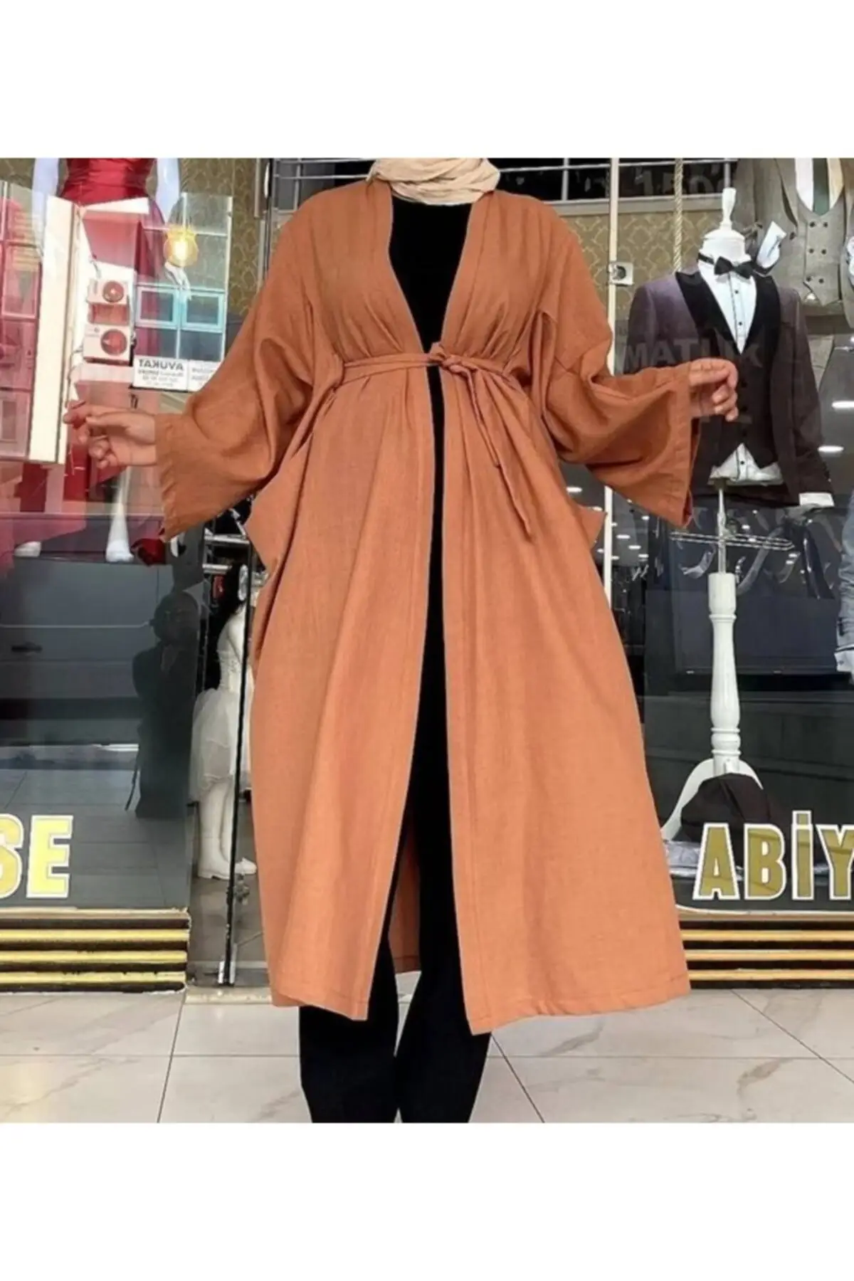 

Women's Kimono Mink Pocket Belted Hijab Kimono Fashion Bathrobe For Ladies