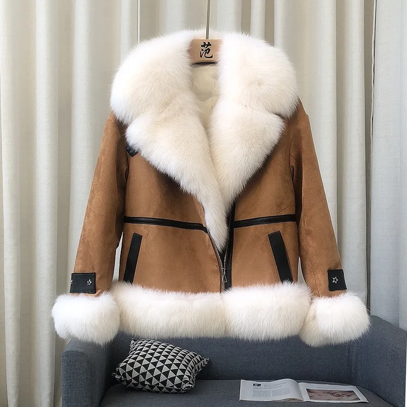 

2023 Whole Skin Fox Fur Grass Coat Women's Short Haining Winter New Locomotive Down Coat