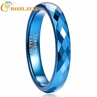 bonlavie 4mm tungsten carbide ring blue polished finish rhombic cut geometric wedding ring comfort fit rings mens jewelry