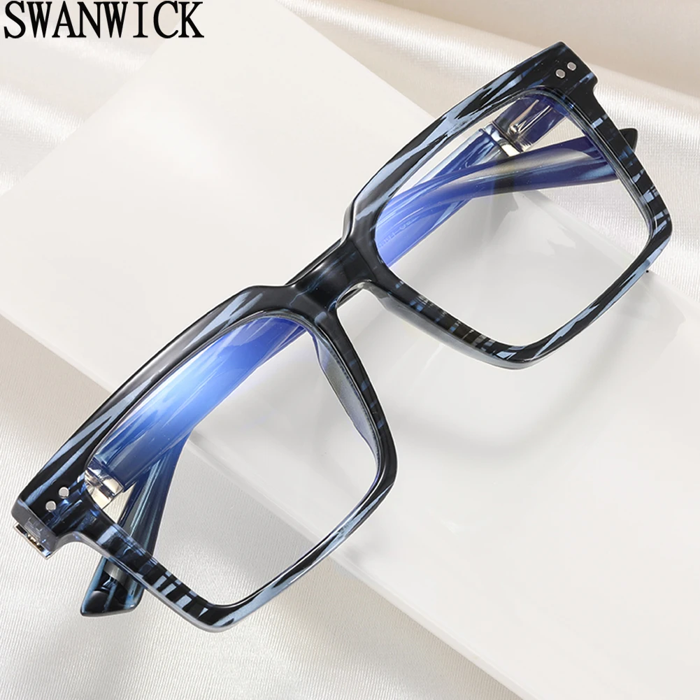 

Очки Swanwick мужские с защитой от сисветильник, модные квадратные прозрачные линзы, tr90, с пружинным шарниром, черные, прозрачные