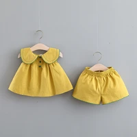 summer baby girls cute cotton fold down collar set infant girls shirt shorts princess two piece sweet set kdis