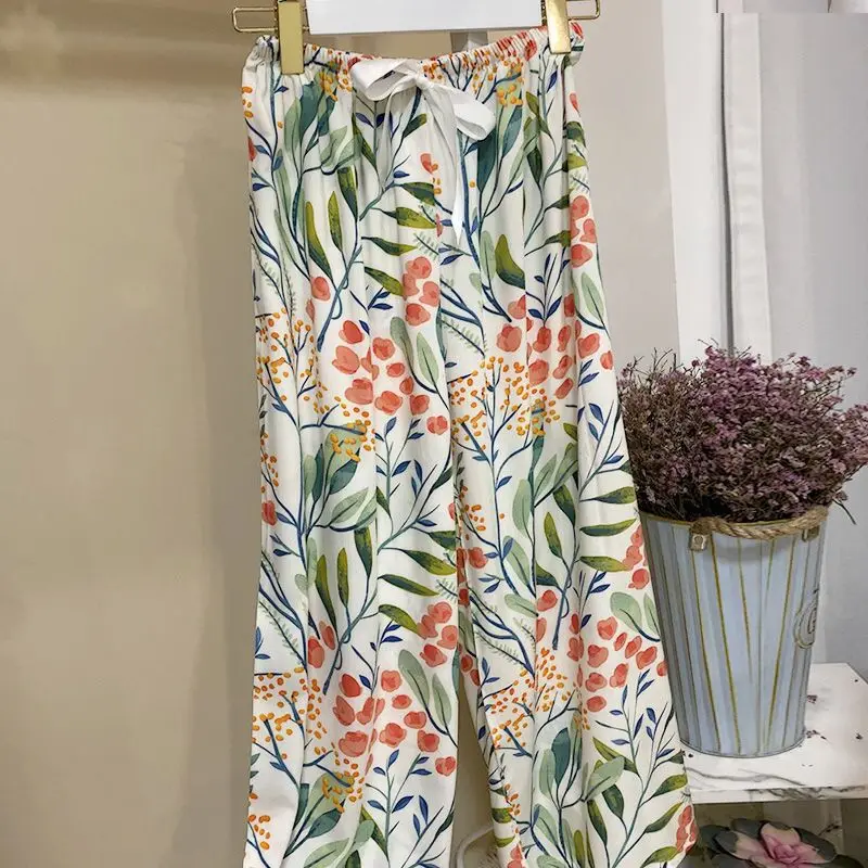Cotton Silk Pajama Pants Ladies Summer Thin Section Cartoon Printed Casual Pants Pregnant Women Can Wear Single Pants