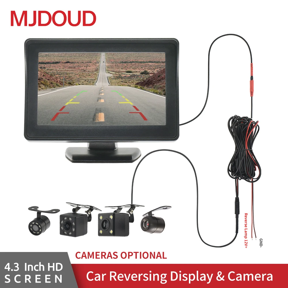 MJDOUD 4,3 дюймовый автомобильный монитор, автомобильная светодиодная система парковки заднего вида, легкая установка, камера заднего вида