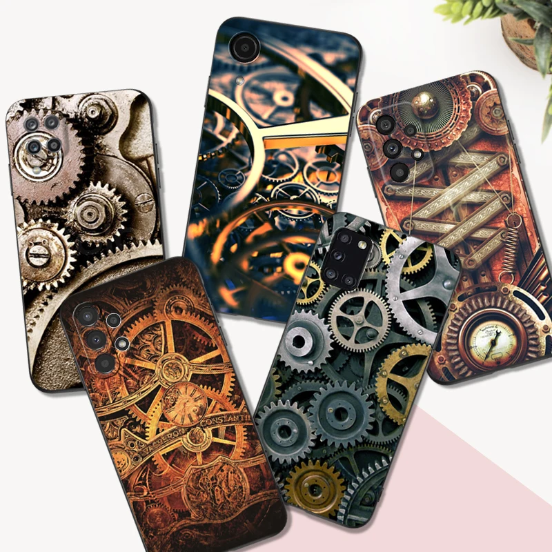 Черный чехол из ТПУ для Samsung galaxy S23, S22, S20, S21, FE PLUS ultra +, S10, E lite, чехол с механическими механизмами, стимпанк Черный чехол из ТПУ для Samsung galaxy S23, S22, S20, S21, FE PLUS ultra +, S10, E lite, чехол с механическими механизмами, стимпанк