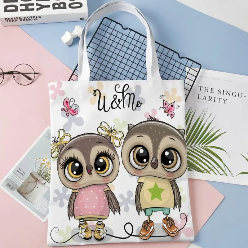 

Funny Cartoon Printed Owl Canvas Bag Harajuku School Women Shoulder Bag Large-capacity Casual Punk Vintage Anime Handbag 0826