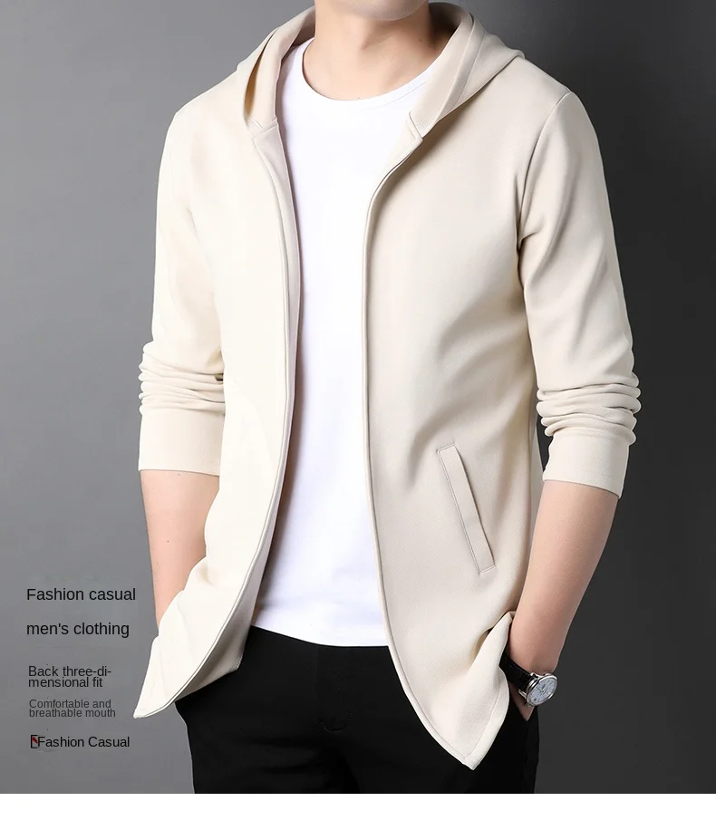 

High End New Brand Designer Casual Fashion Stand Collar Korean Style Zipper Jackets For Men Solid Color Hooded Coats Men Clothes