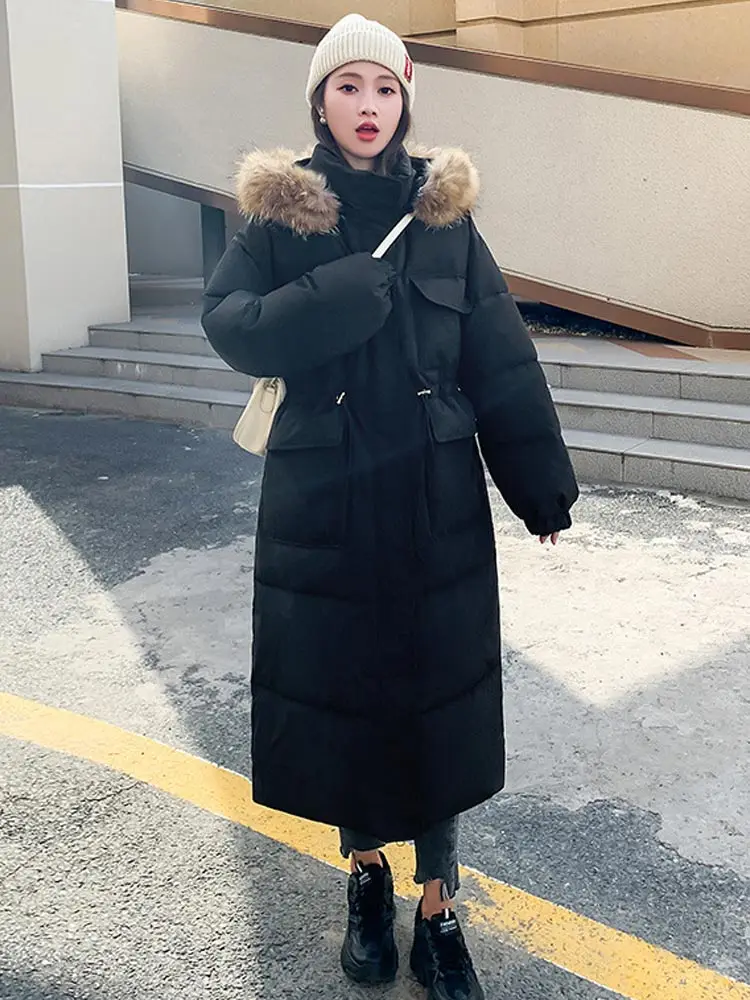 Vielleicht 2022 New Fashion Winter Jacket Women Parkas Long Coat Fur Hooded Loose Warm Snow Wear Cotton Padded Winter Clothes