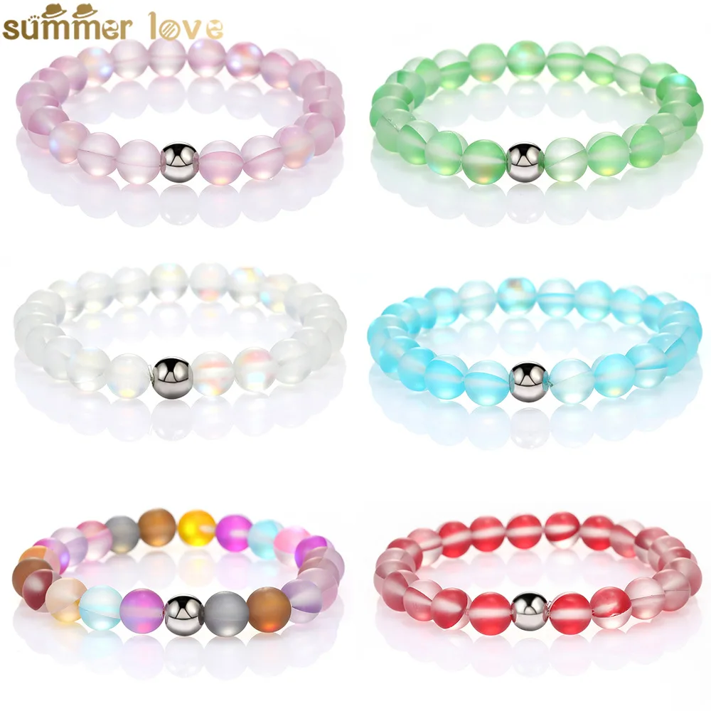 

Elastic Beaded Bracelet Colorful Glass Bead Bracelet 8mm Sparkling Stone Bracelet