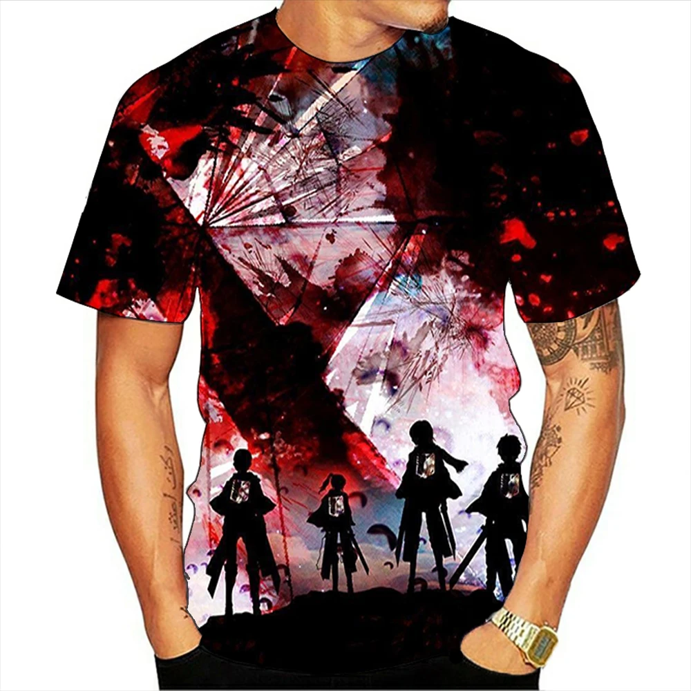 

Attack On Titan T-shirt Men Tee Shirt polyester Anime Tshirt 3D Summer Male Clothing Japan Casual Comic Tops Survey Corps Tees