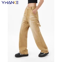 khaki denim pants y2k straight jeans woman low rise jeans korean pants bleached do old cute boyfriend streetwear vintage jeans