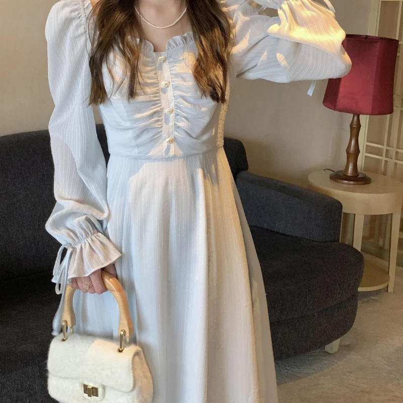 

Woman Retro Printed Long Sleeve Square Neck Dress Female Casual Loose Long Party Dresses Ladies Elegant Femme Maxi Dress G265