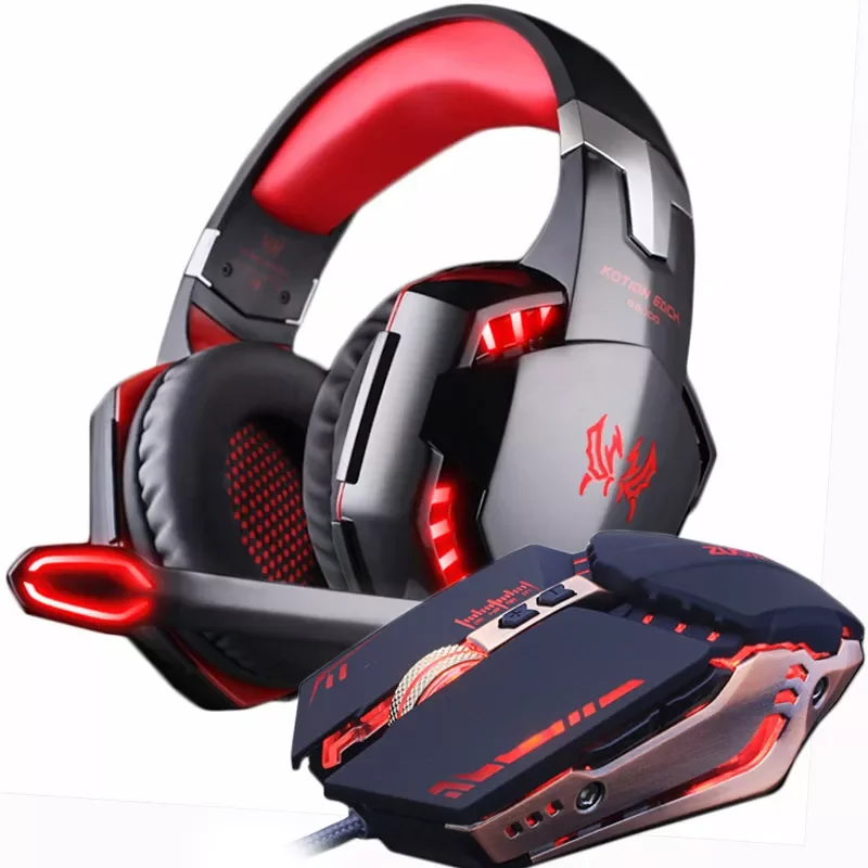 

Gaming Headset and Gaming Mouse 4000 DPI Adjustable Stereo Gamer Earphone Headphones + Gamer Mice LED Light Optical USB Wired