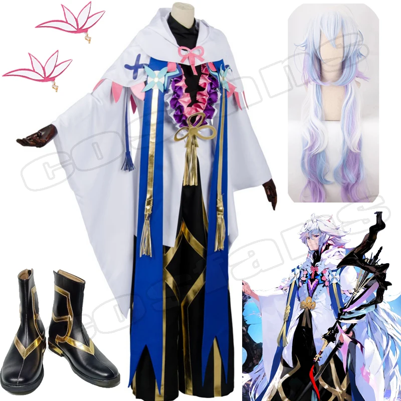 

Game Fate Grand Order Caster Merlin Ambrosius Cosplay Costume Wigs earring Merlin shoes Gift Halloween Carnival Cosplay Costumes