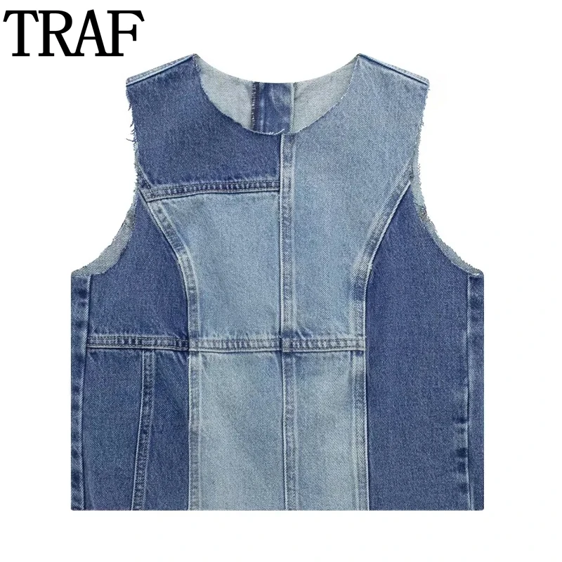 

Топ женский джинсовый без рукавов, составного кроя, голубой, Y2K