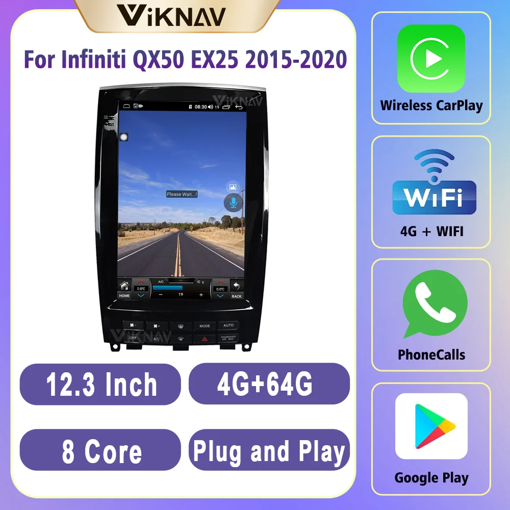 

Android 12.3 Inch 8 Core Carplay Radio For Infiniti QX50 EX25 2015-2020 Navigation GPS Steering Wheel Control 4G WIFI Bluetooth