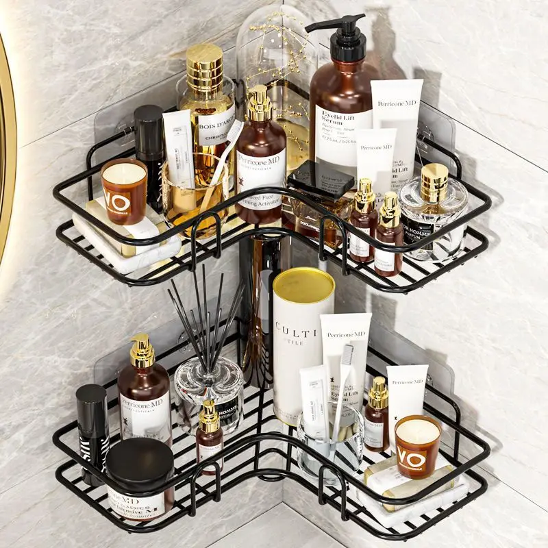 

Bathroom Corner Shelf Without Drilling Iron Shower Shelves Shampoo Storage Rack Cosmetic Holder Wall Mounted Bathroom Organizer