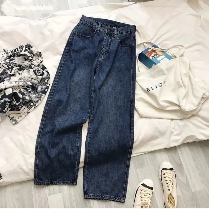 

Jeans Women Wide Leg Dark Blue Denim Trousers Long All-match Spring Autumn Mopping High Waist Korean Loose Vintage Ulzzang Retro