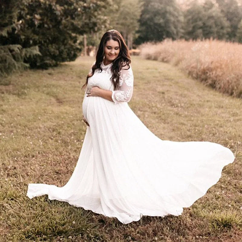 

Длинное шифоновое платье-макси для беременных, с длинным рукавом