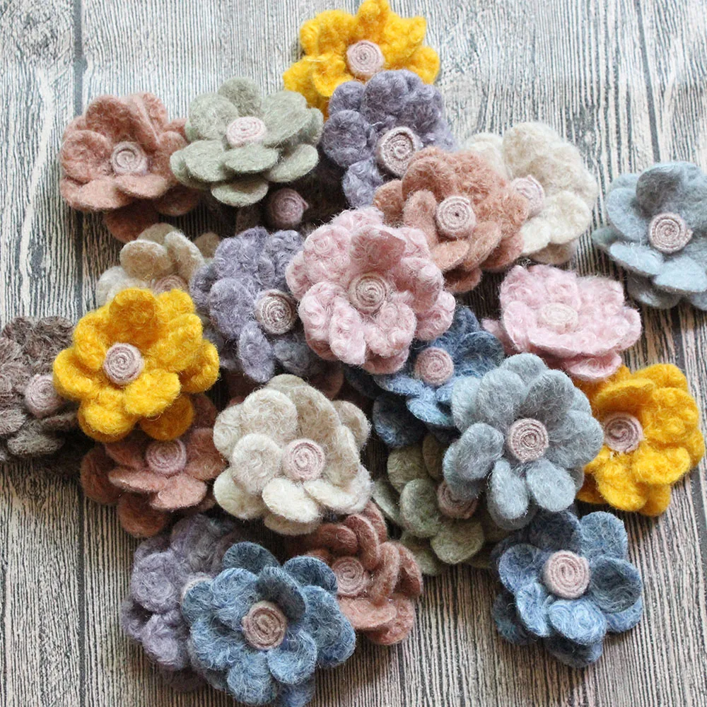 Retail 10Pcs/Lot 5cm Wool Flower For Children's Hair Accessories DIY Rosette Flower Accessories For Wedding Dress.Women Apparals