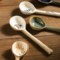 japanese ceramic spoon vintage stoneware spoon soup spoon creative eating spoon household tableware long handle spoons