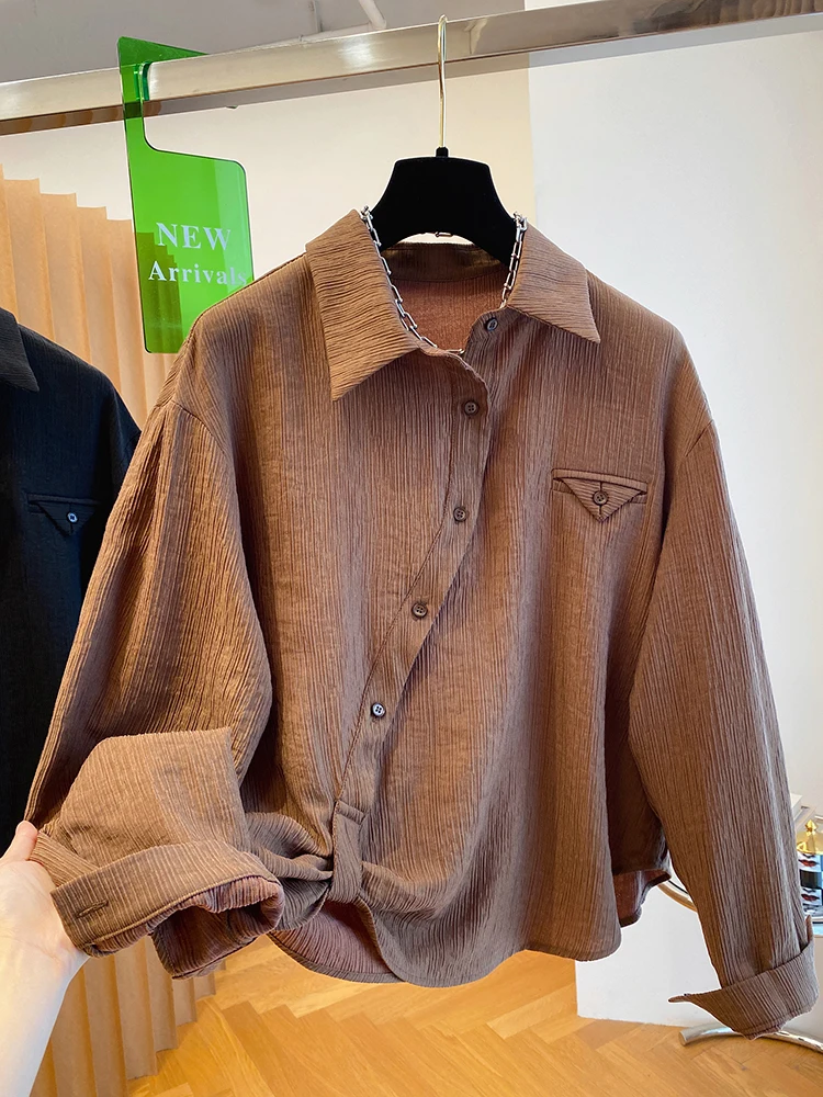 Рубашка женская в полоску с длинным рукавом свободного покроя |