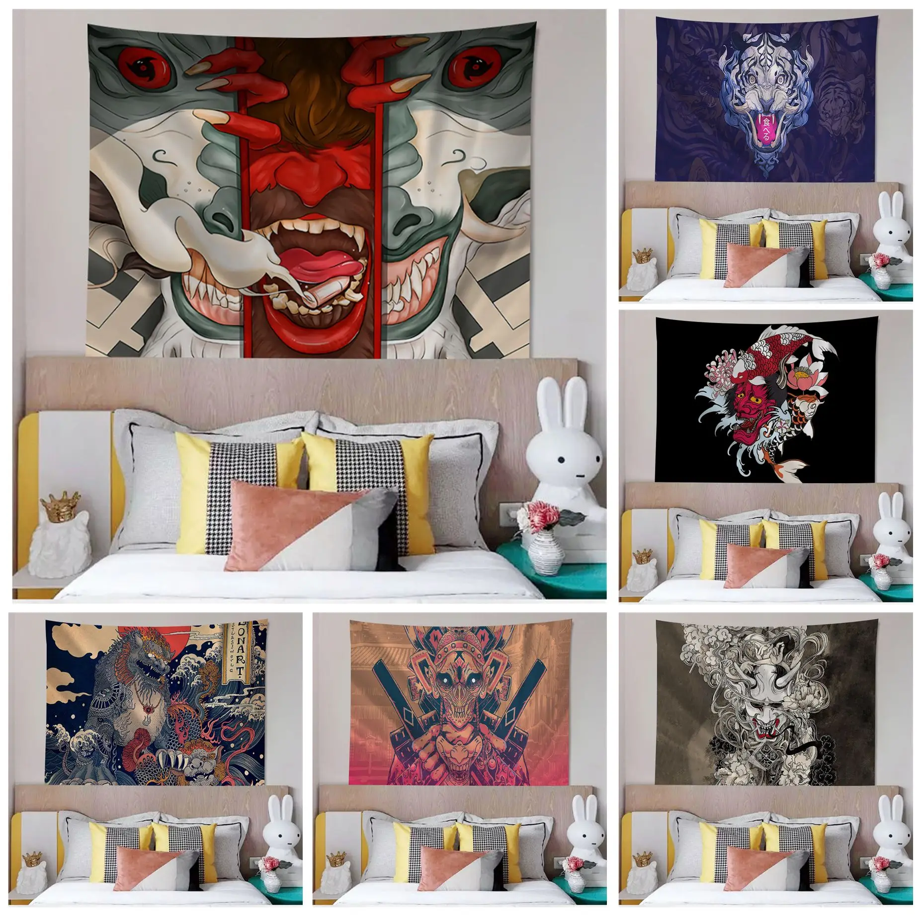 

Japanese Samurai Colorful Tapestry Wall Hanging Indian Buddha Wall Decoration Witchcraft Bohemian Hippie INS Home Decor