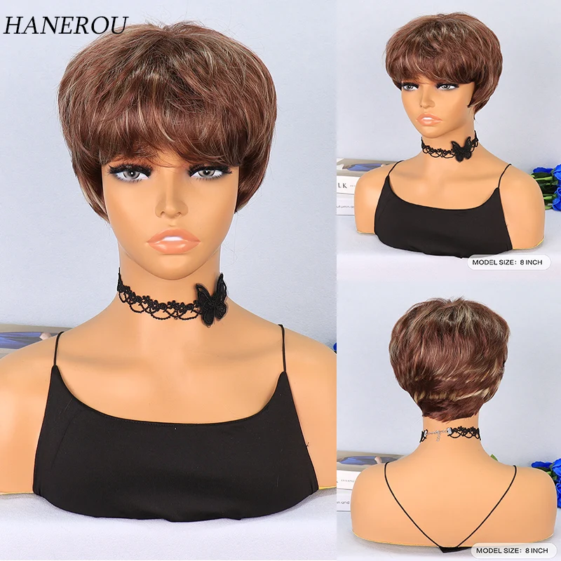 

Short Pixie Cut Wig with Highlight Straight Black Brown Synthetic Wig for Black Women Cosplay Daily Heat Resistant Hair Wigs