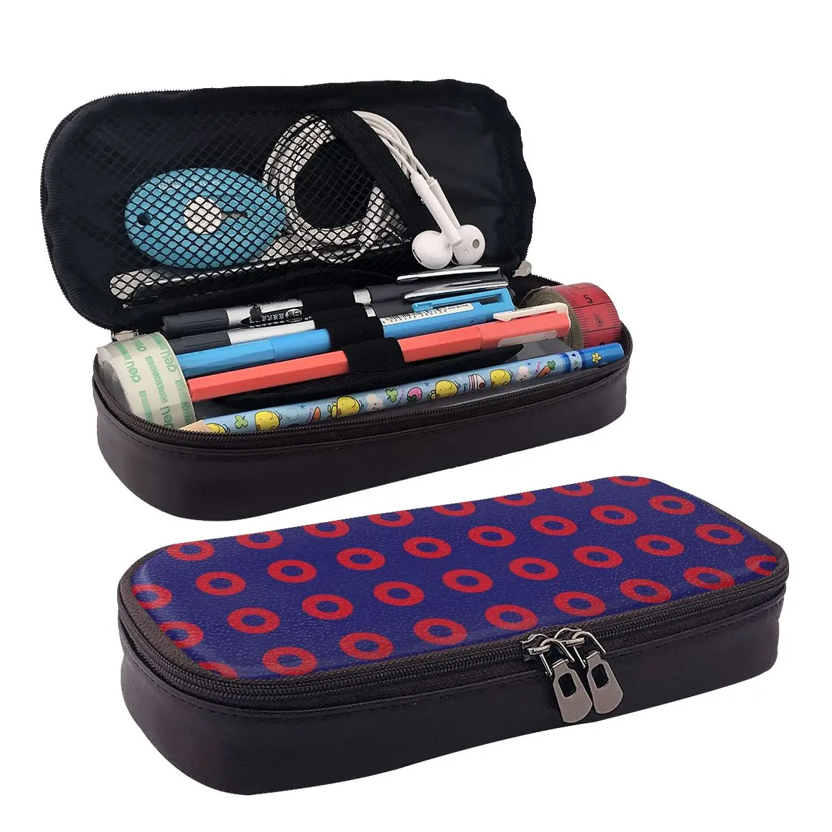 

Phish Circles Leather Pencil Case Zipper Pencil Box Stationery Pen Pouch for Boys Girls School Students Work Office
