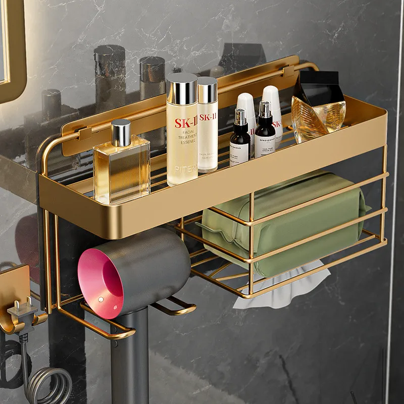 

Стеллаж для хранения для ванной комнаты, стойка для хранения фена, туалетных принадлежностей, настенный перфорированный держатель, аксессуары для ванной комнаты