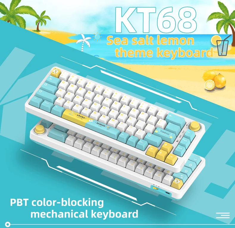 KT68 Knob Gaming Mechanical Keyboard 60% Wireless Bluetooth MX RGB Backlit Gamer Keyboard NKRO Sea Salt Lemon Switch TM680