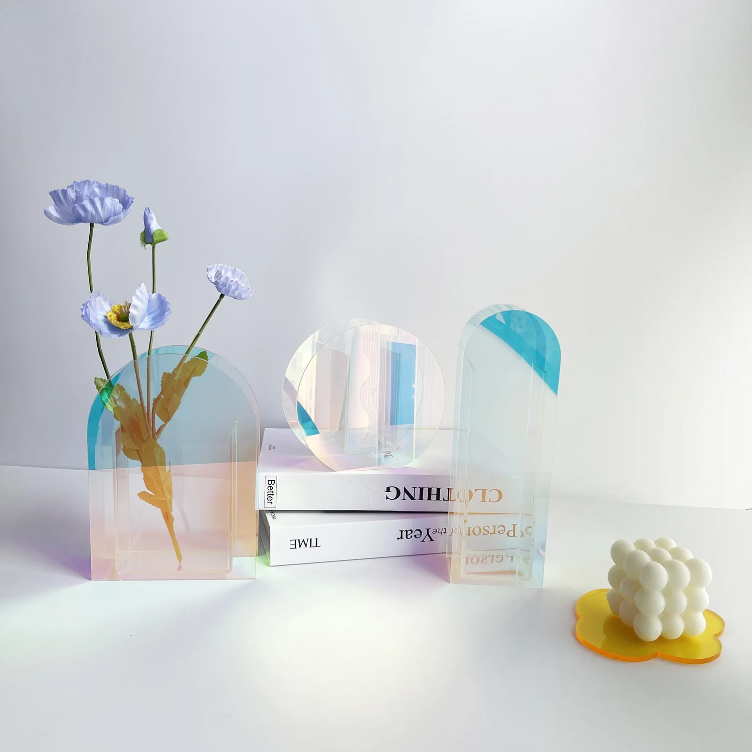 

Colorful Acrylic Vases Creative Geometric Acrylic Ornaments For Home Decor Nordic Simple Transparent Flower Vase Water Container