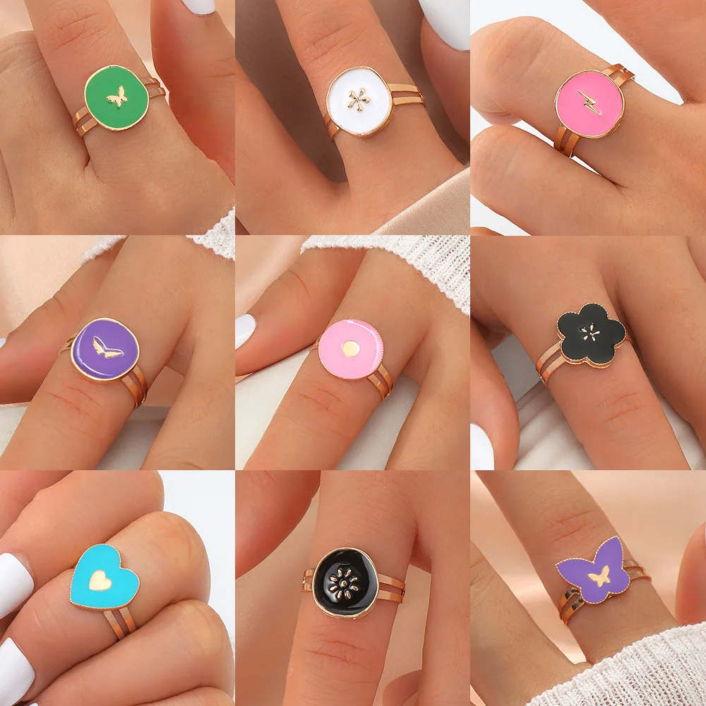 

Alloy Oil Drop Hot Selling New Butterfly Five Pointed Star Geometric Female Adjustable Engagement Rings for Women Men Retro