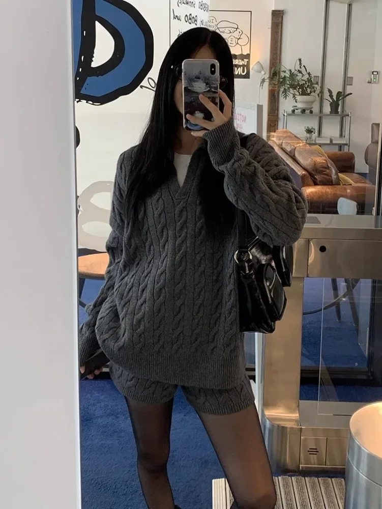 Корейский модный свитер Deeptown Женский винтажный вязаный пуловер в стиле