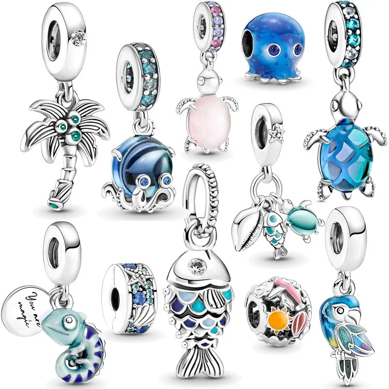 

New Fashion Charm Original Turtle Octopus Coconut Tree Beads Suitable for Original Pandora Women's Bracelet Jewelry Accessories