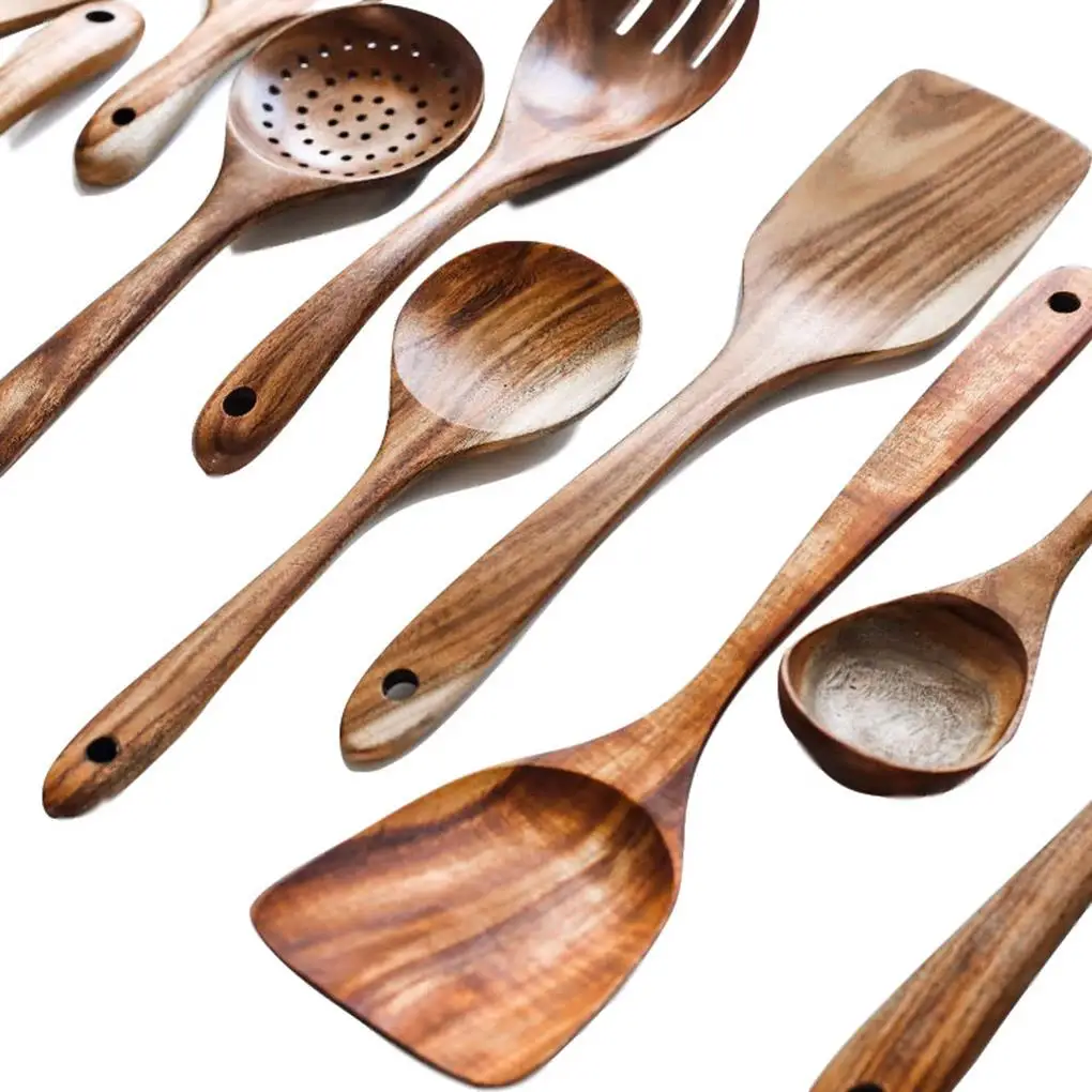 

Wooden Spatula Scoop Colander Cooking Utensil Set Kitchen Supplies Cooking Tools Non-stick Hand Wok Shovel Kitchen Tools