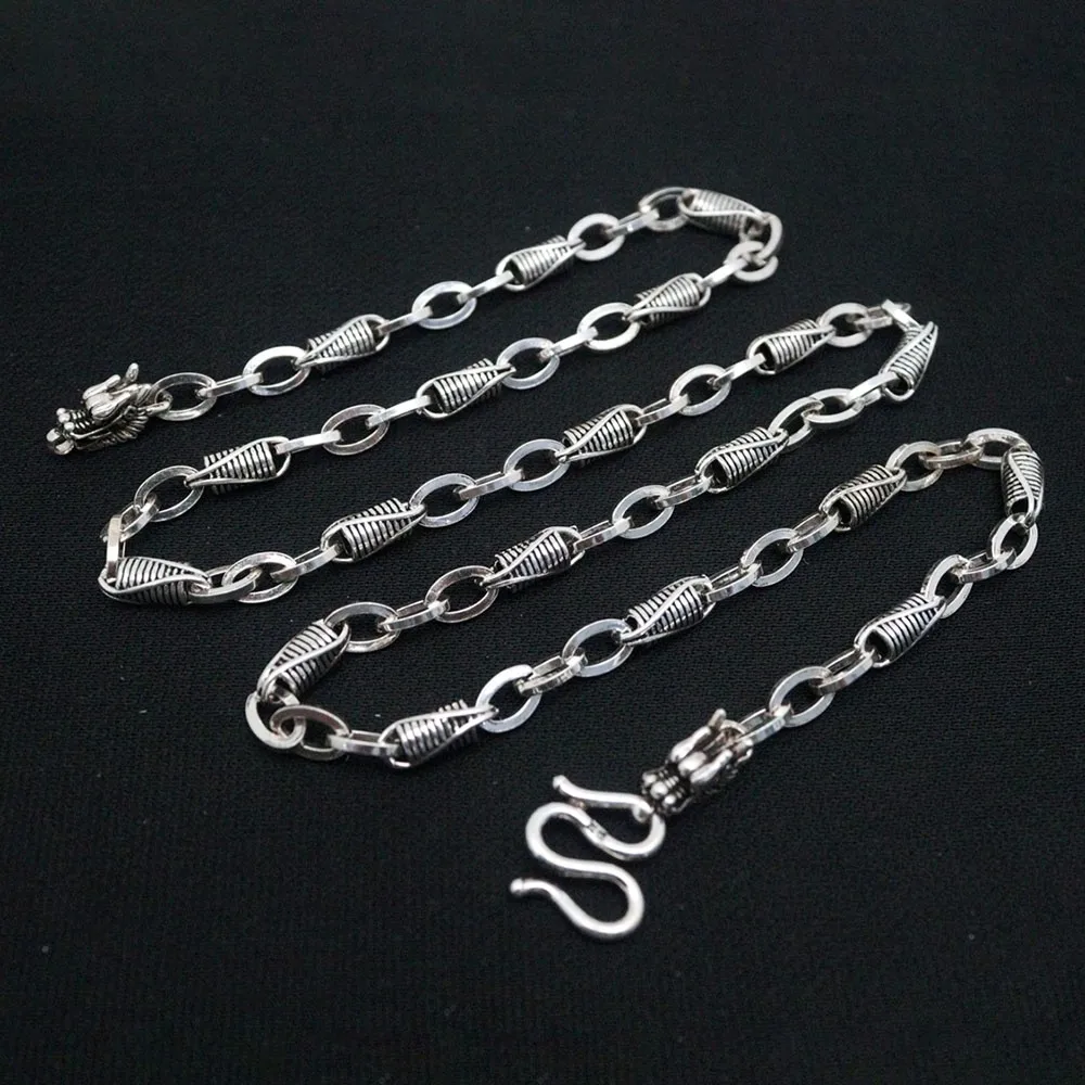 Ожерелье из серебра 999 пробы с бусинами в виде головы дракона 29-30 г/50 см