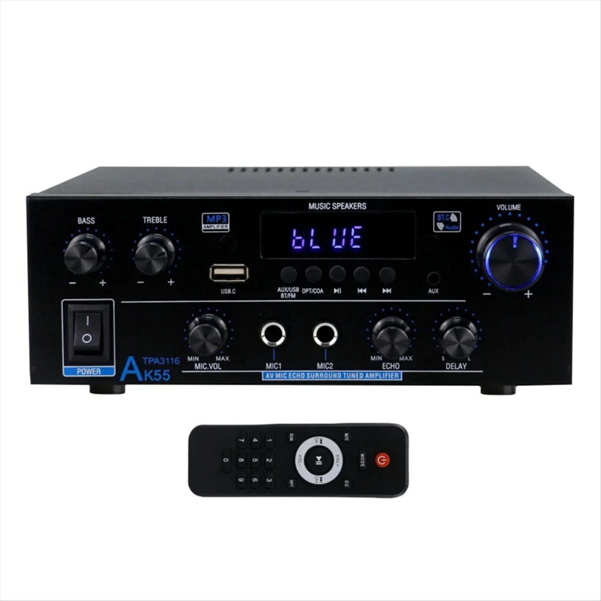 Фото Домашний усилитель мощности Y14A AK55, 900 Вт макс., 2.0-канальный, Bluetooth, Hi-Fi аудио, караоке-плеер, с европейской вилкой. №3