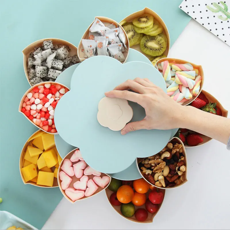 

Creative Petal Candy Box Snack Storage Box Living Room Tea Table Melon Seed Plate Rotating Nut Case Plate Home Desktop Organizer