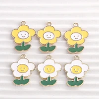 10pcs 19x24mm cartoon alloy enamel smile sunflower charms for jewelry making women diy drop earrings pendant necklaces accessory