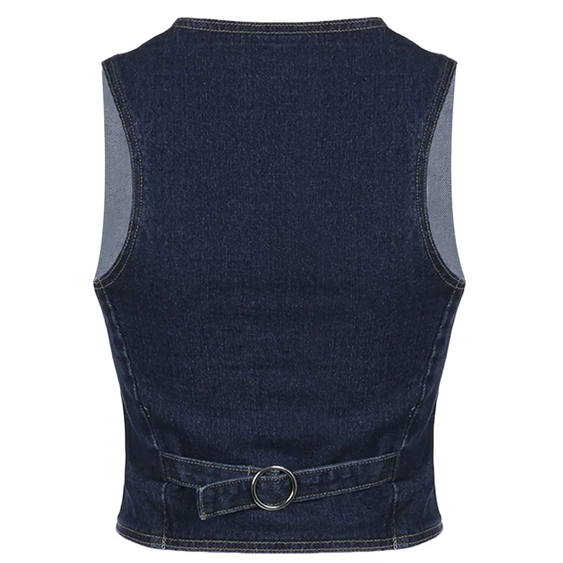 Куртка Y2K в готическом стиле однотонный винтажный облегающий жилет из денима