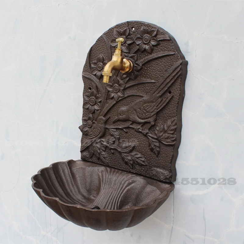 

Rustic Cast Iron Wall Mounted Wash Basin Balcony Courtyard Retro Pool Wall Decoration Crafts Home Decoration