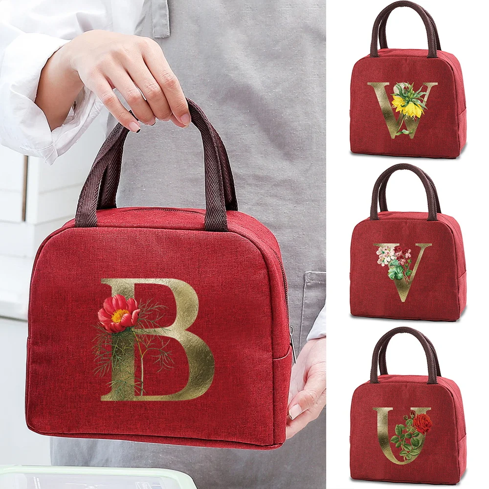 

2023 Insulated Lunch Bag Tote Thermal LunchBox Organizer Canvas Packed Food Picnic Cooler Bags for Work Handbag Letters Printed