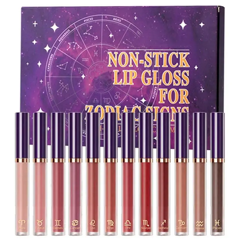 

Liquid Lipstick Set 12 Constellations Waterproof Long Lasting Smooth Soft Full Lips Gloss Set Matte Finish Liquid Lip Makeup
