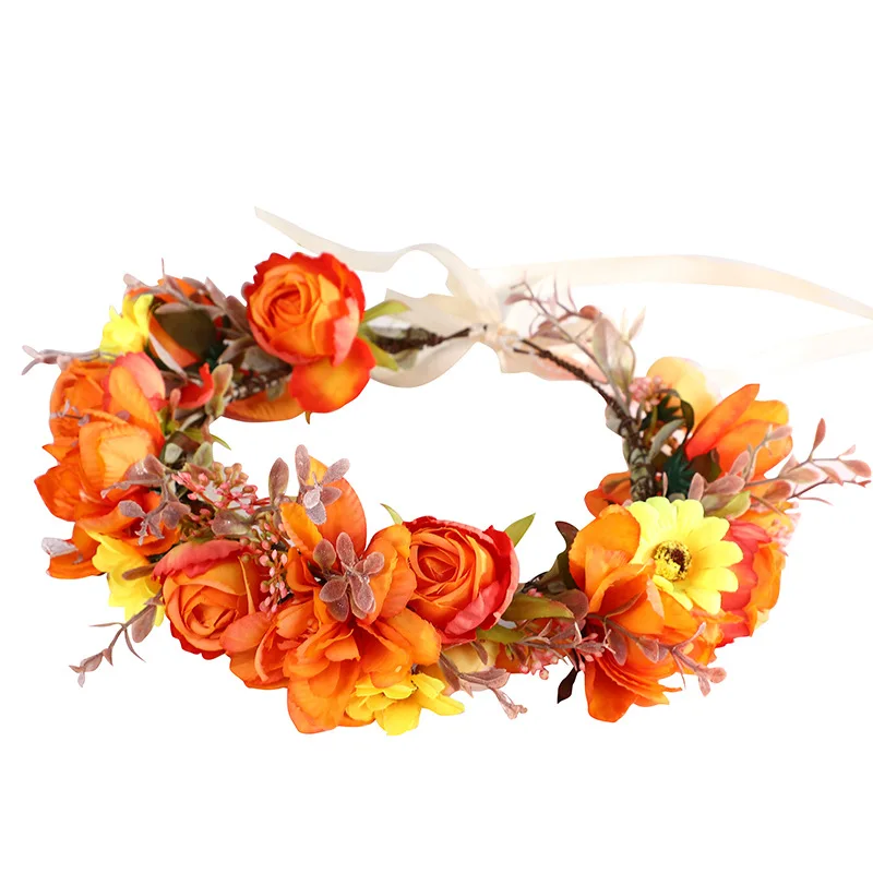 

Free Shipping Flower Headband Hair Wreath Floral Garland Crown Bridal Headpiece with Ribbon Wedding Festival Party Deco WLL190