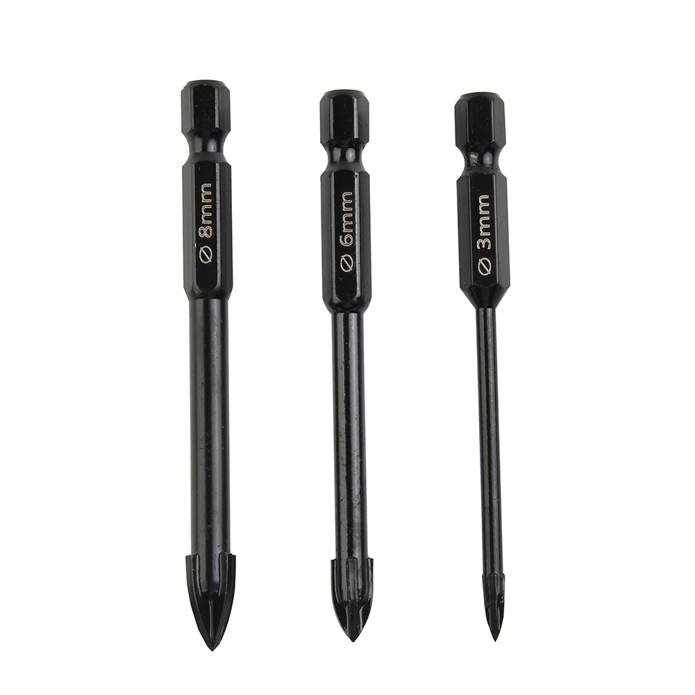 

3pcs Universal Cross Alloy Drill Bits Tip Drilling Tool For Glass Tile Ceramic Tiles Marble Thin Iron Plate Mirrors Power Tool