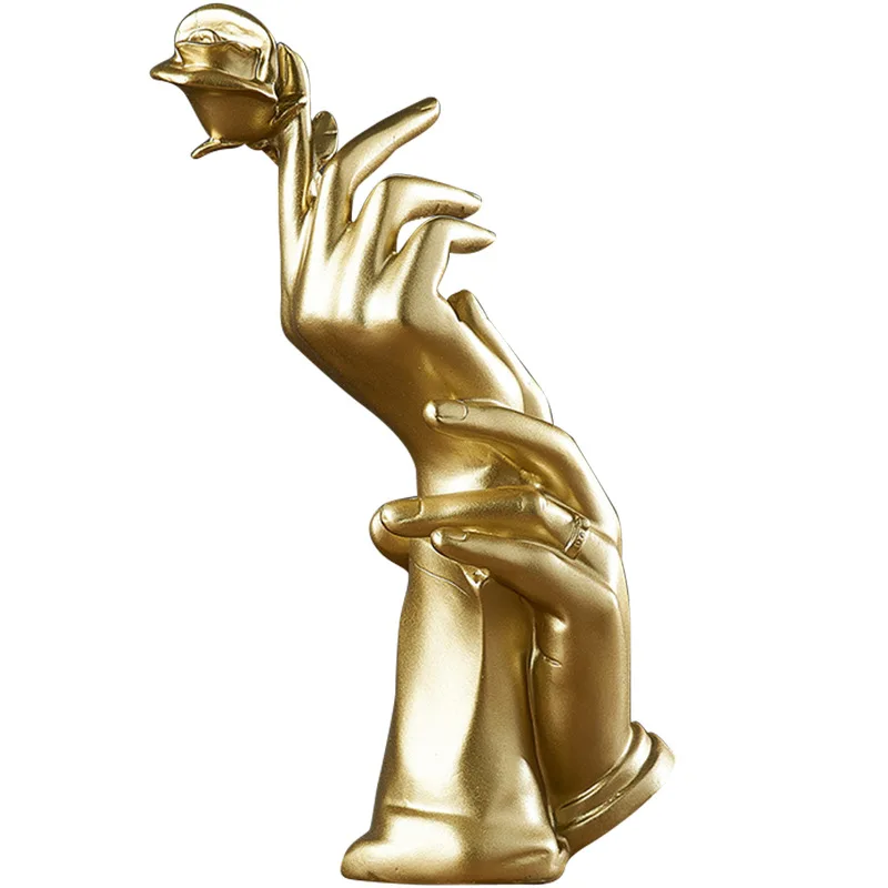 

Nordic Light Luxury Gold Hand Held Rose Resin Decorative for TV Cabinets, Dining Room, Wine Cabinet Decoration Home Decor