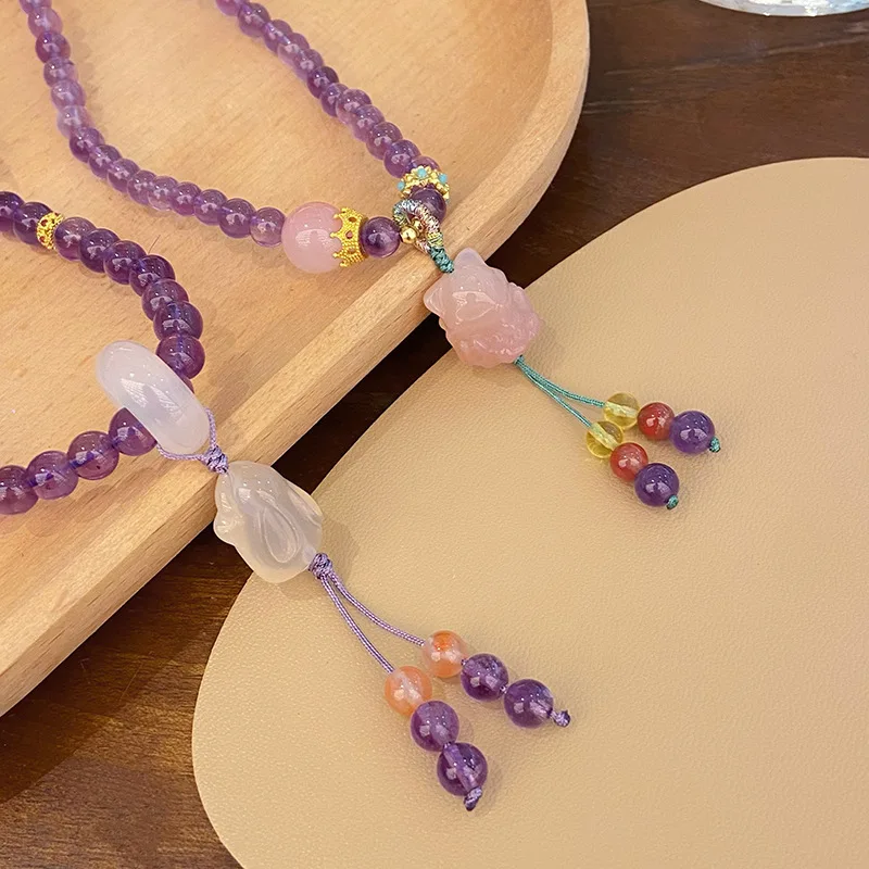 Новый китайский Ретро-браслет из нефрита в национальном стиле лиса аметист